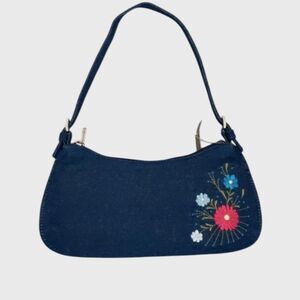 STEVE MADDEN Small Petite Embroidered Denim Shoulder Bag 4 Pockets